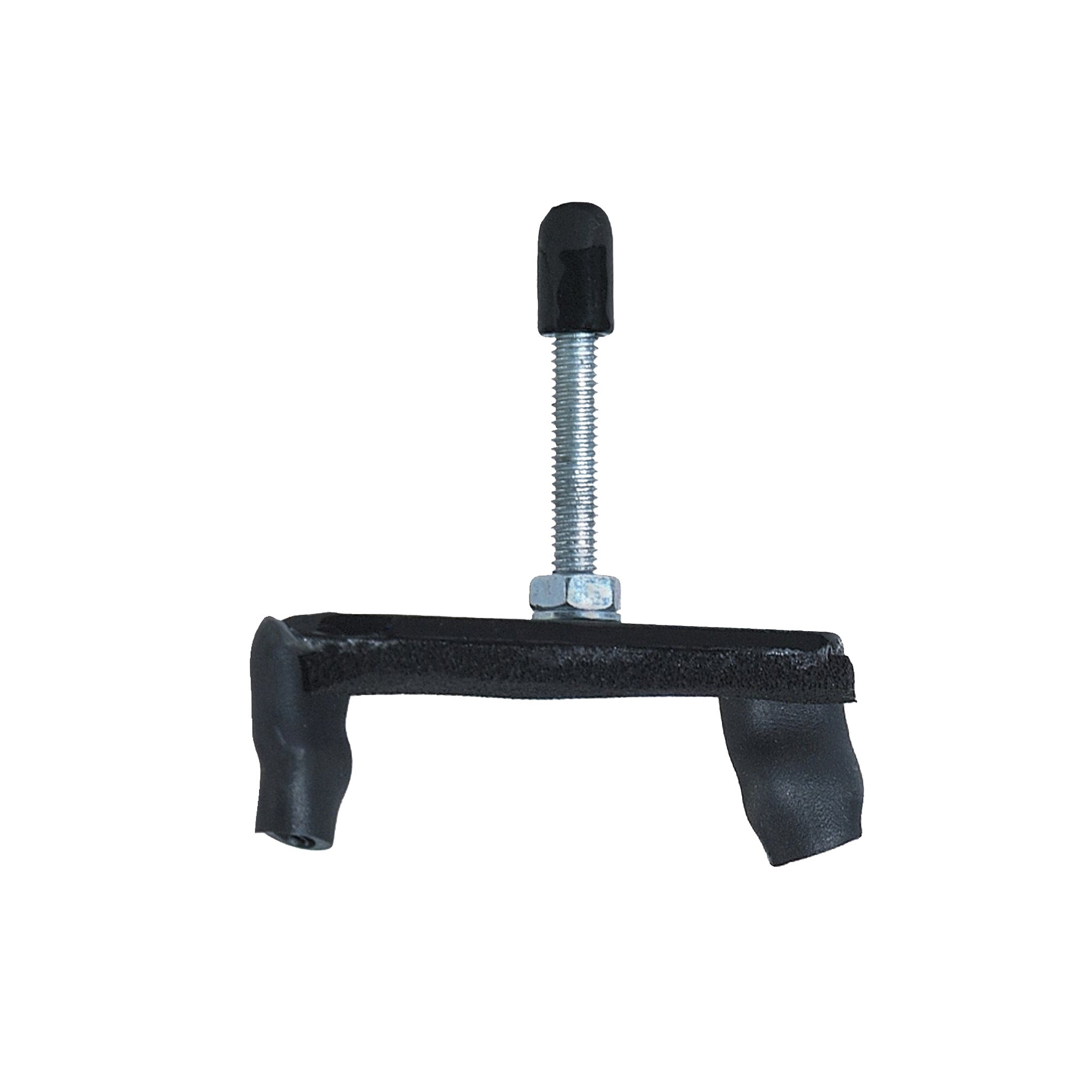 BonMusica shoulder rest replacement foor, black metal clamp with a screw on a white background