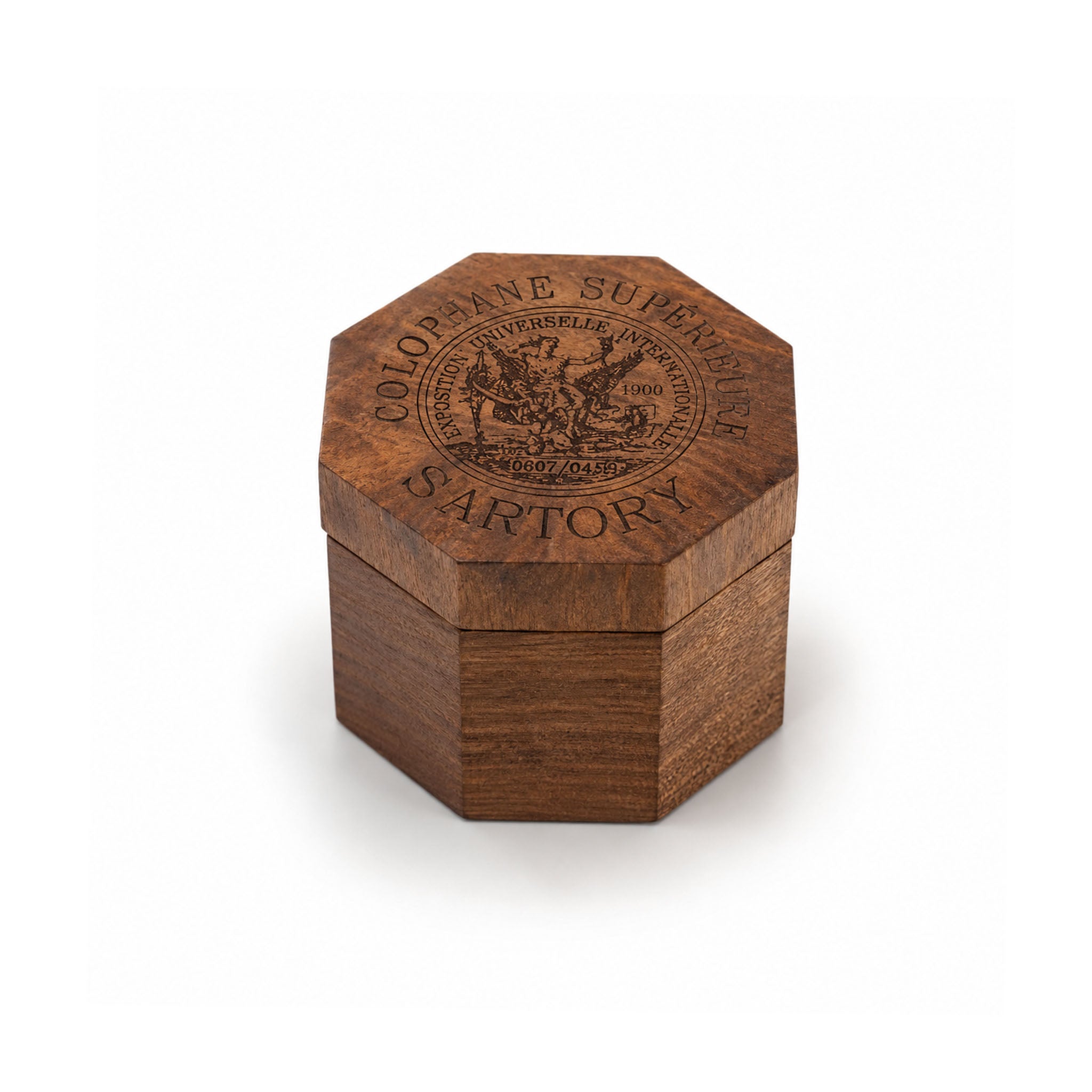 Sartory Rosin in wooden box on white background