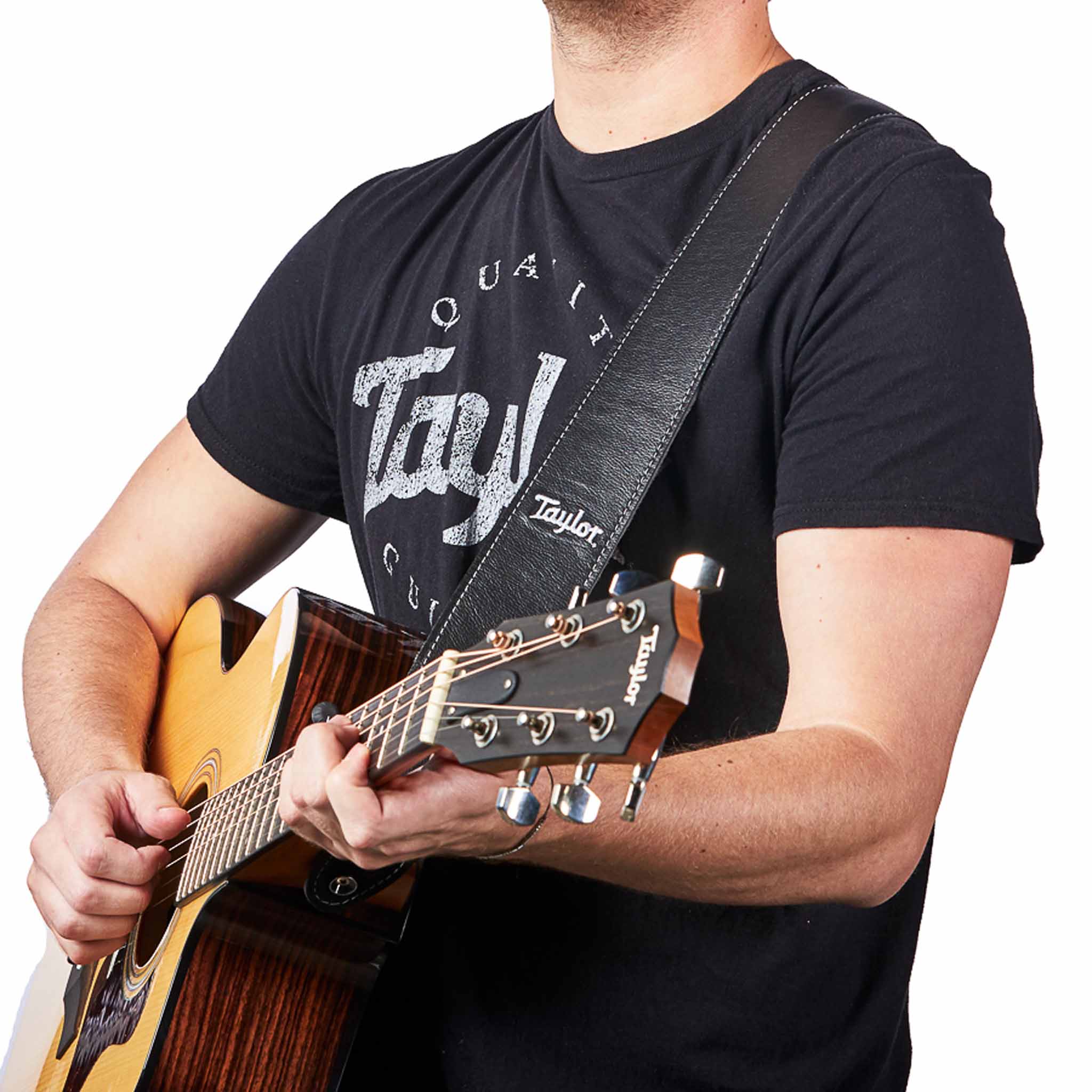 Taylor 2.5" Black Leather Guitar Strap - Black, Suede Back