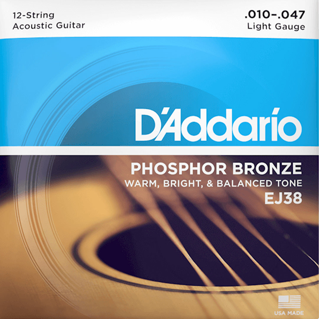 D'Addario EJ38 Phosphor Bronze 12-String Acoustic Guitar String Set, Light