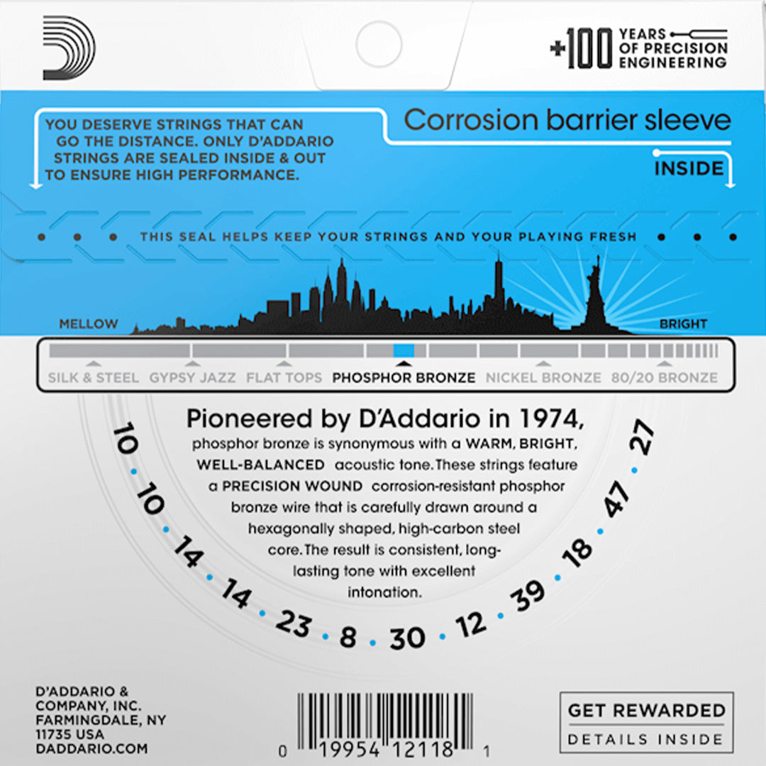 D'Addario EJ38 Phosphor Bronze 12-String Acoustic Guitar String Set, Light