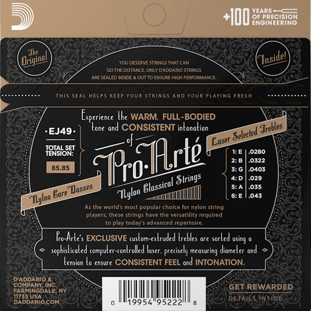 D'Addario EJ49 Pro-Arté Black Nylon Classical Guitar String Set, Normal