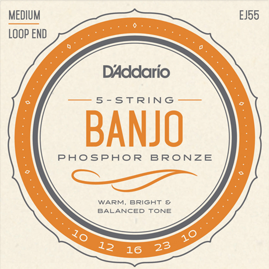 D'Addario EJ55 Phosphor Bronze 5-String Banjo String Set, Medium