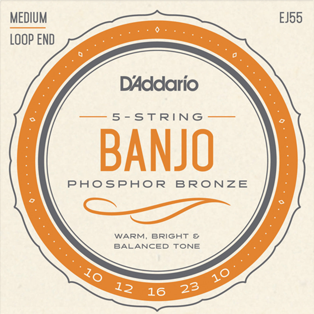 D'Addario EJ55 Phosphor Bronze 5-String Banjo String Set, Medium