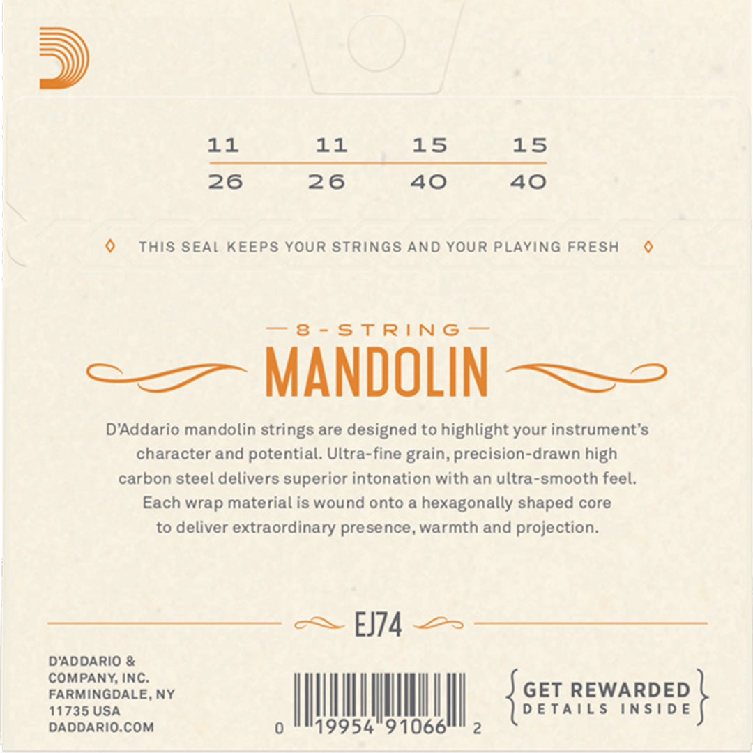 D'Addario EJ74 Phosphor Bronze Mandolin String Set, Medium
