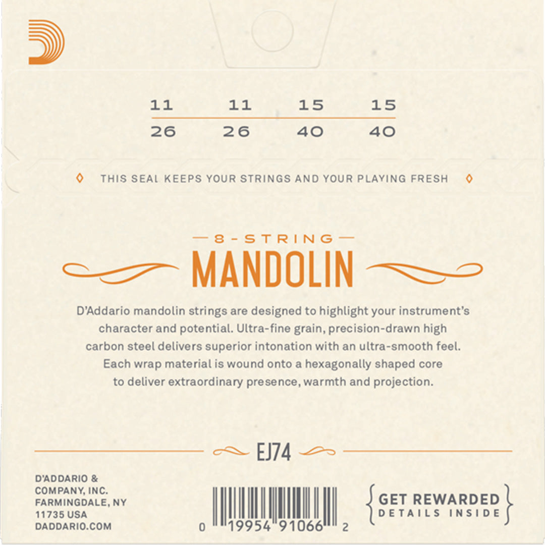 D'Addario EJ74 Phosphor Bronze Mandolin String Set, Medium