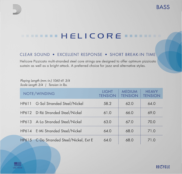 D'Addario Helicore Pizzicato Bass String Set