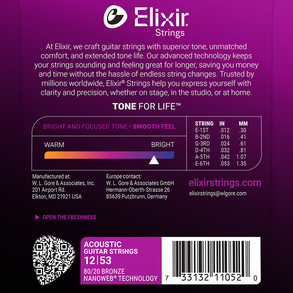 Elixir Phosphor Bronze Acoustic Guitar String Set, Light
