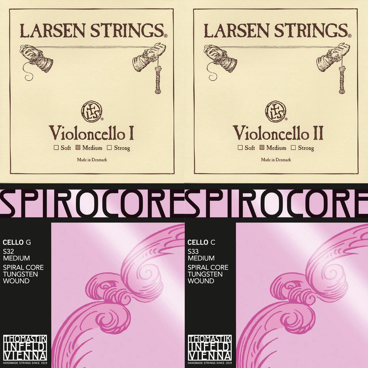 Larsen A D Thomastik Spirocore Tungsten G C Combo Cello String Se