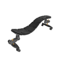 Black flexible violin shoulder rest on a white background