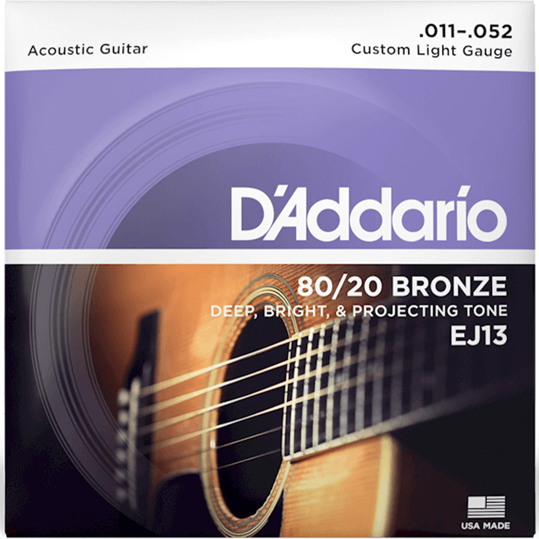 D'Addario EJ13 80/20 Bronze Acoustic Guitar String Set, Custom Light