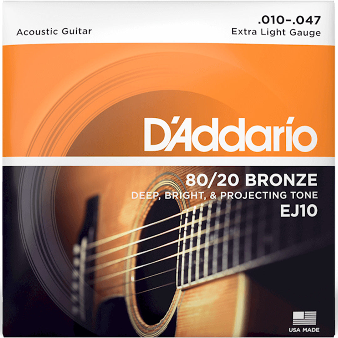 D'Addario EJ10 80/20 Bronze Acoustic Guitar String Set, Extra Light