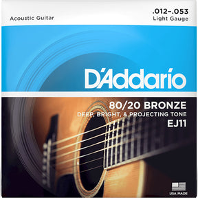 D'Addario EJ11 80/20 Bronze Guitar String Set, Light
