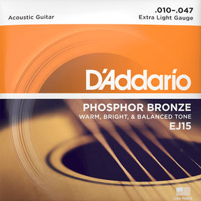 D'Addario EJ15 Phosphor Bronze Acoustic Guitar Strings, Extra Light