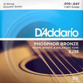 D'Addario EJ38 Phosphor Bronze 12-String Acoustic Guitar String Set, Light