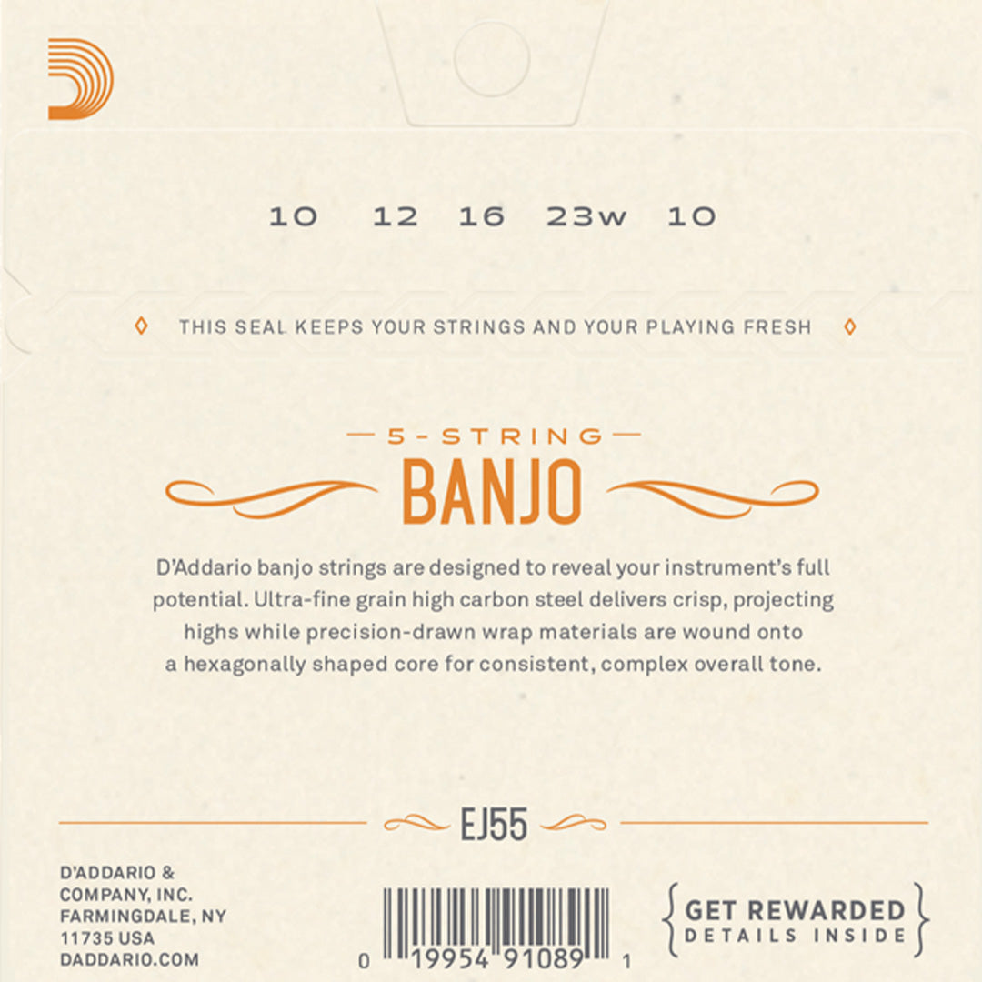 D'Addario EJ55 Phosphor Bronze 5-String Banjo String Set, Medium