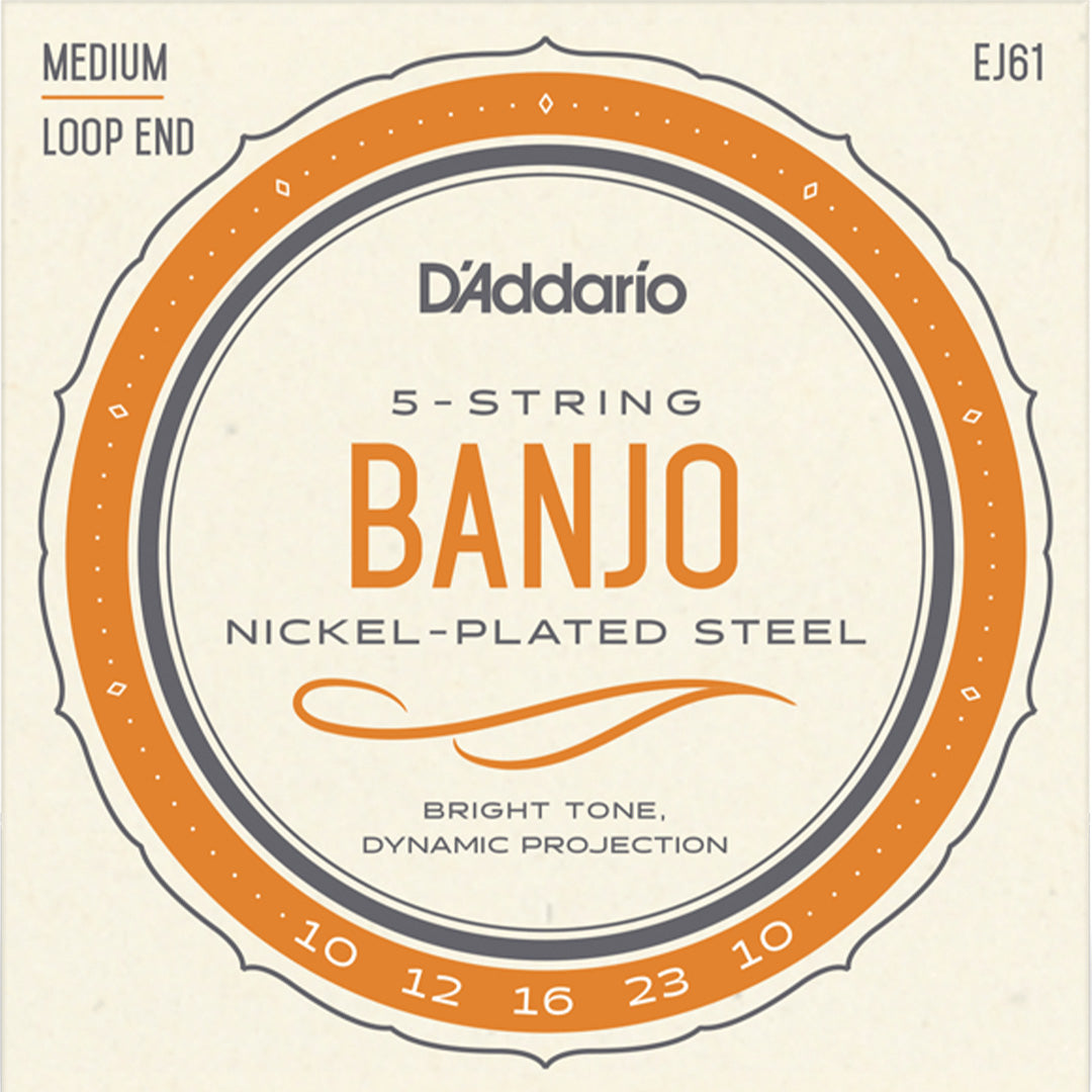 D'Addario EJ61 Nickel Wound 5-String Banjo String Set, Medium