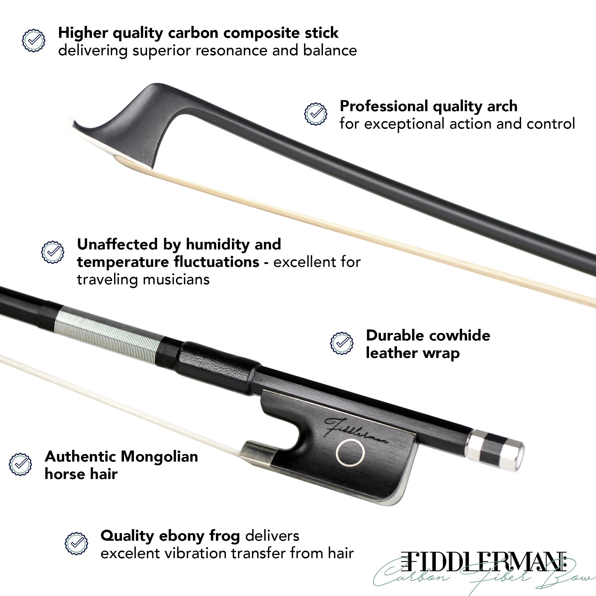 Fiddlerman Carbon Fiber Cello Bow Infographic