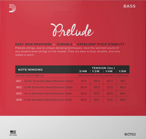 D'Addario Prelude Bass String Set, Medium Tension